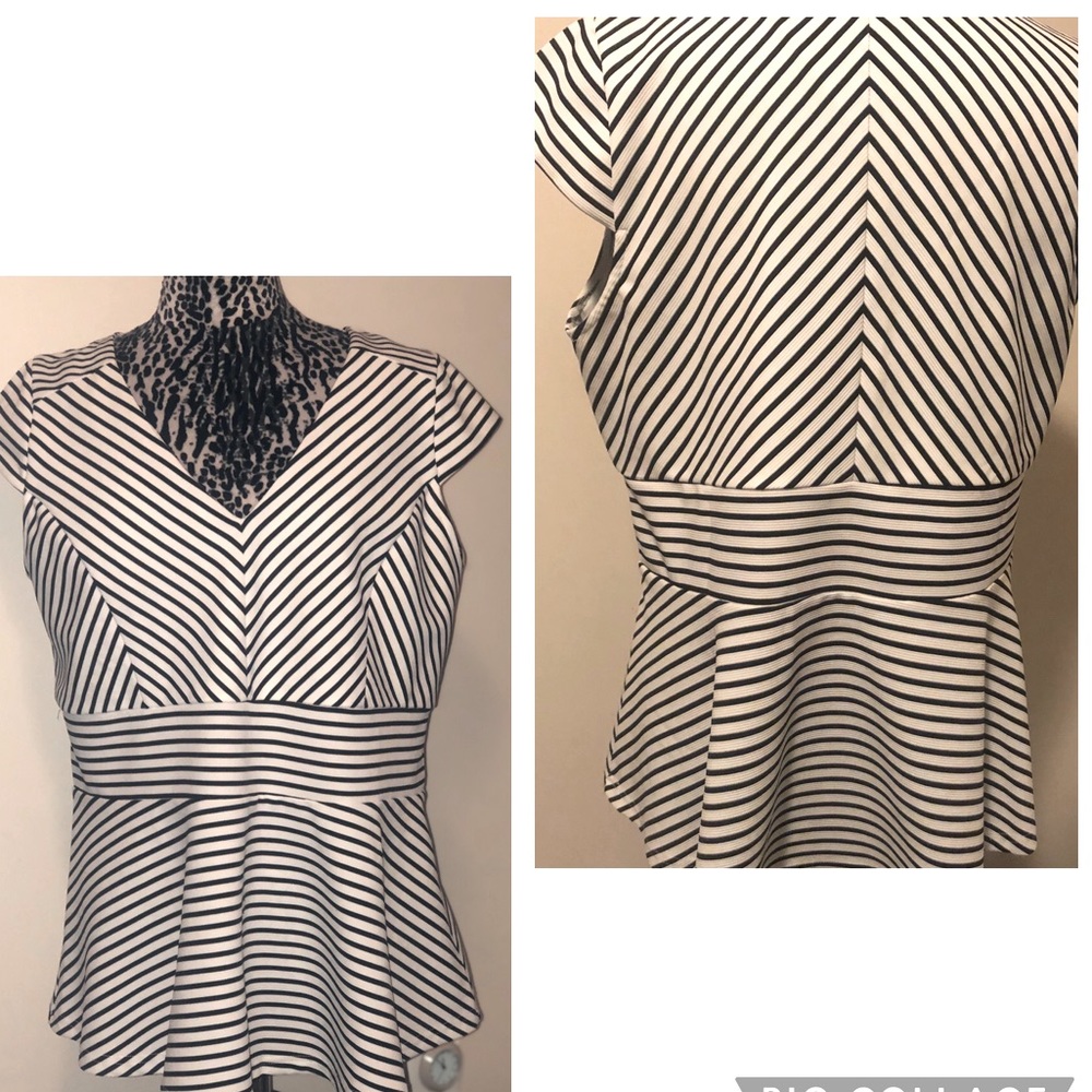 CUTE Black & White Stripe Peplum Top - Plus Size